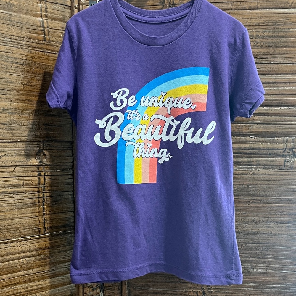 Pony Tails Purple Kids T-Shirt with Rainbow Design, Size S(7/8)